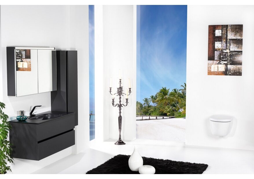 ארון אמבטיה תלוי דגם VALLESSI DUE גרפיט מט עם כיור שחור מט