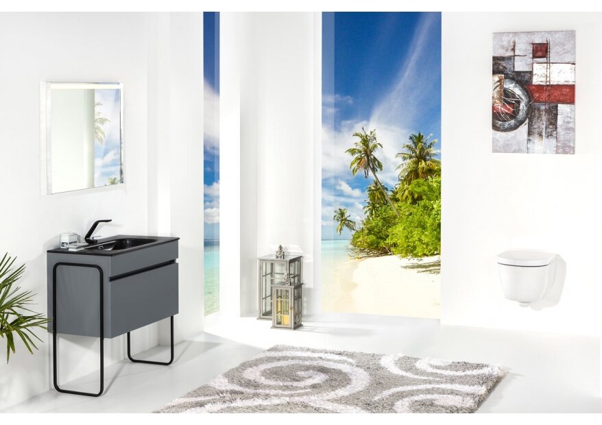 ארון אמבטיה תלוי דגם VALLESSI GRANDE אפור עם כיור שחור מט