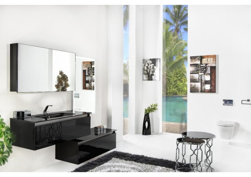 ארון אמבטיה תלוי זכוכית שחורה דגם ACQUA SLIM
