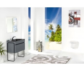 ארון אמבטיה תלוי דגם VALLESSI GRANDE אפור עם כיור שחור מט